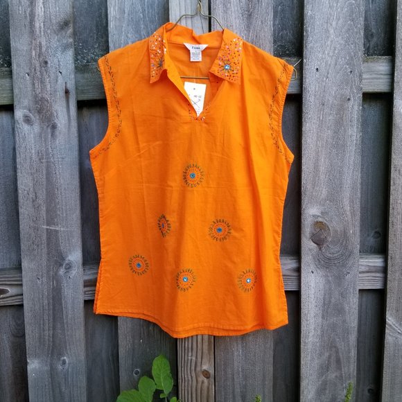 Fiona Orange 100% Cotton Jeweled Shirt XL Tunic - Picture 1 of 8